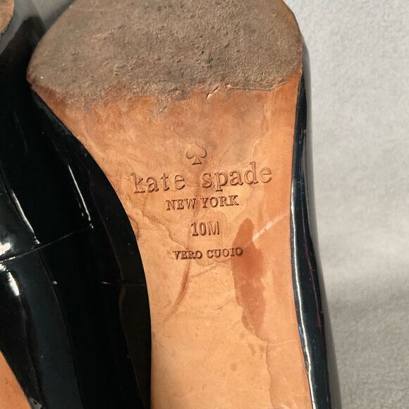 Kate Spade Pointed Heels Maxine Black Patent Leather Scallops Bows Stilettos 10M - Picture 7 of 13